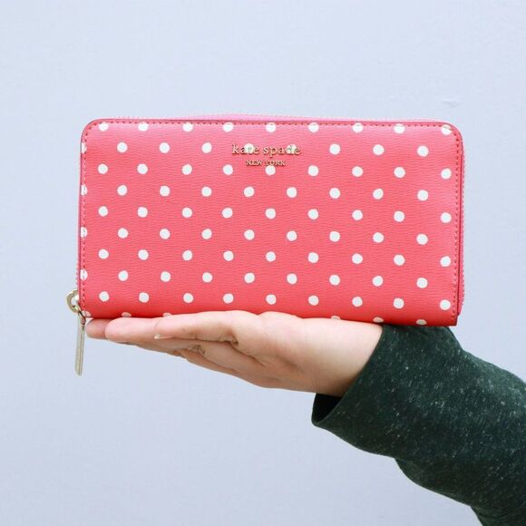 Kate Spade SPENCER DOT Zip Around Continental Wallet PEACH MELBA MULTI - Picture 3 of 11